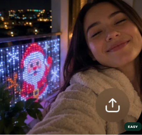 Woman relaxing in front of Merrilume balcony lights